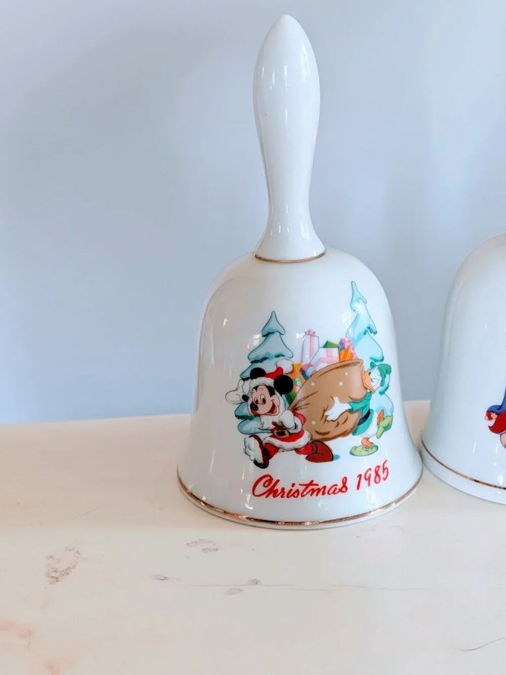 Set of 5 VTG Disney Grolier Christmas Bells 1985-1992 Mickey Donald Ceramic 80s